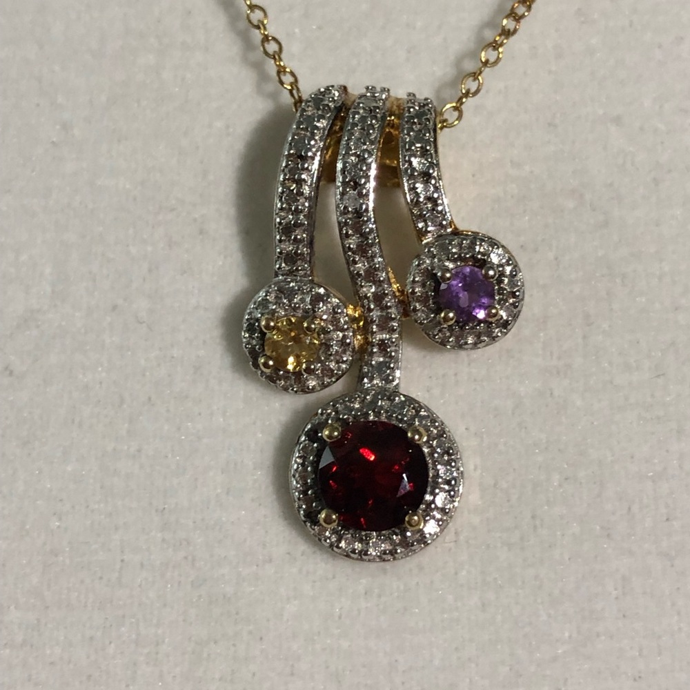 Multi Gemstone 14k YG Necklace w Chain .85 ctw